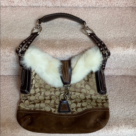 Coach Shearling Suede Hobo Bag - Picture 1 of 8